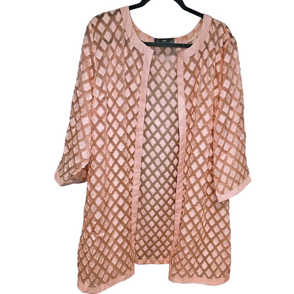 Dennis Basso Platinum Woman SZ XL Long Sheer Jacket/Coverup Blush Pink Faux Trim